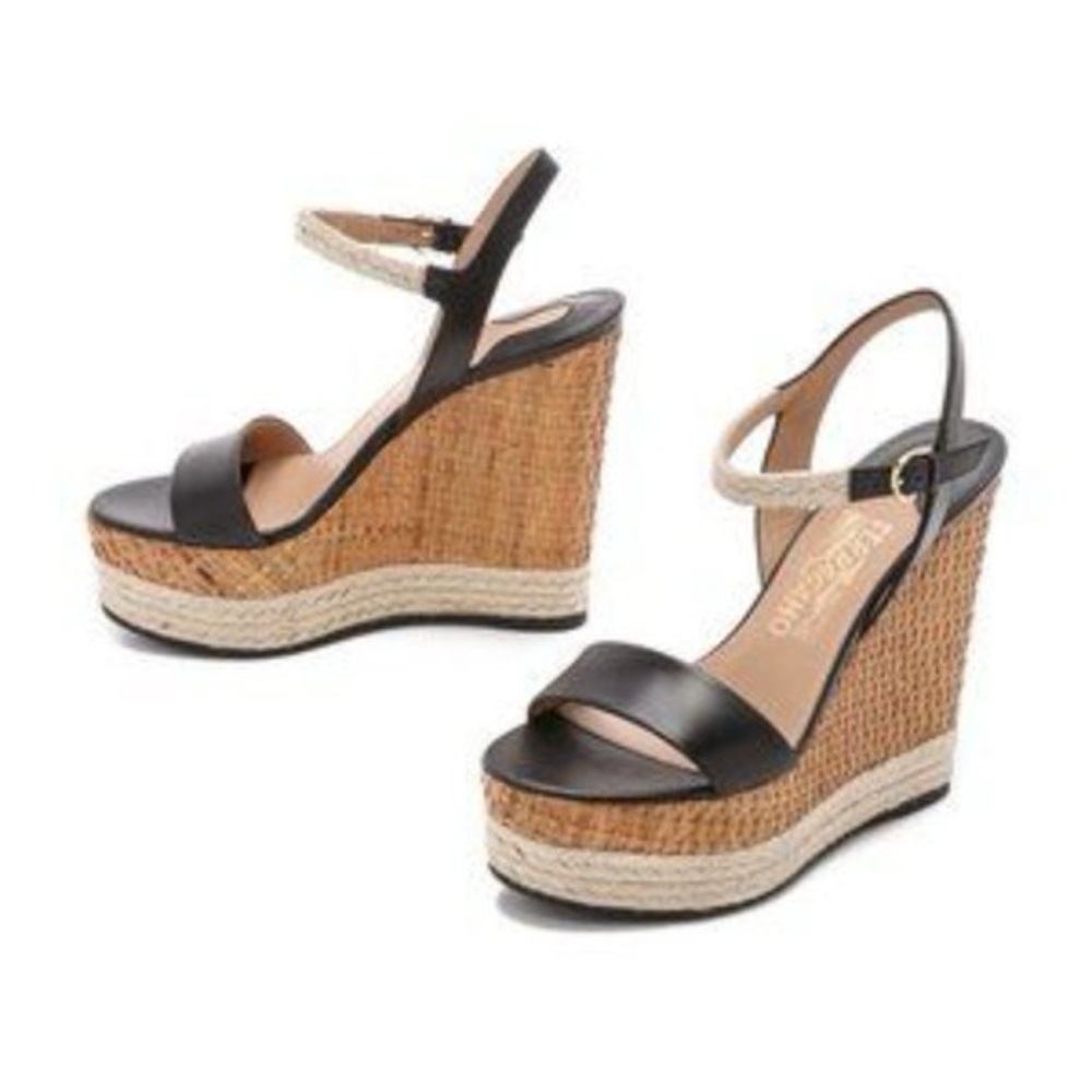 Ferragamo Marlene Wedge Sandal in Black